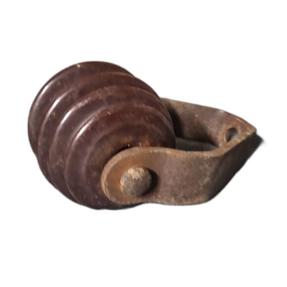 VTG Porcelain Spool Electrical Insulator Pineapple & Steel Mounting Bracket #2 - Picture 2 of 5